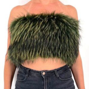 Fox Fur Tube Top/Neck Warmer,  100% fox fur attached to stretchy rib knit